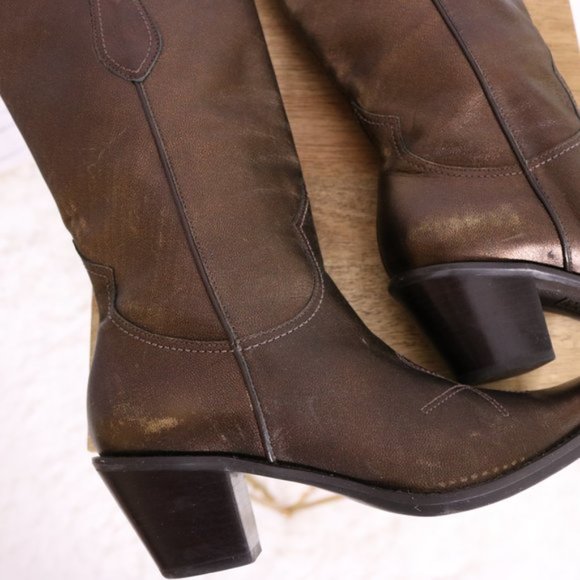 Franco Sarto leather bronze metallic cowboy boots - Picture 6 of 14